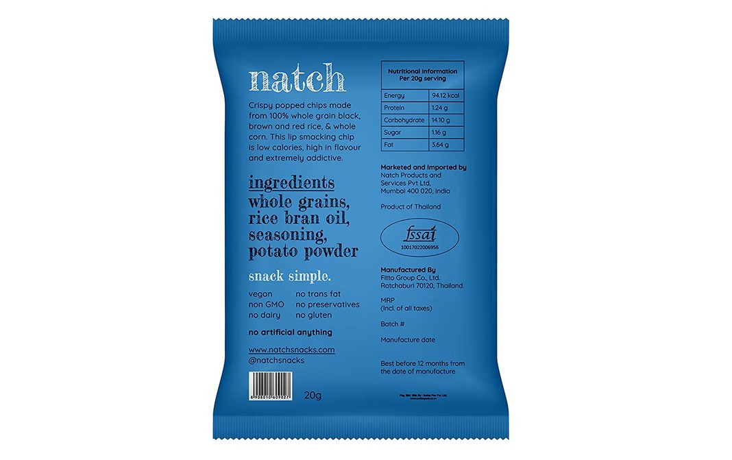 Natch Popped Chips, Barbecue   Pack  20 grams
